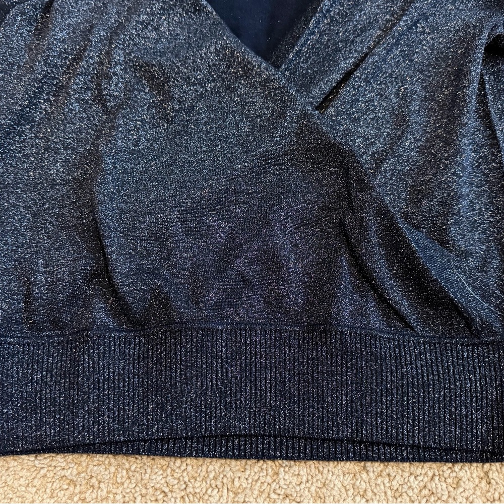 J.Crew Lurex Wrap Sweater Navy Shimmer Wool Blend Size L NWT - Picture 3 of 8